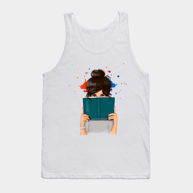 Brunette with Book Tank Top by Alley Ciz